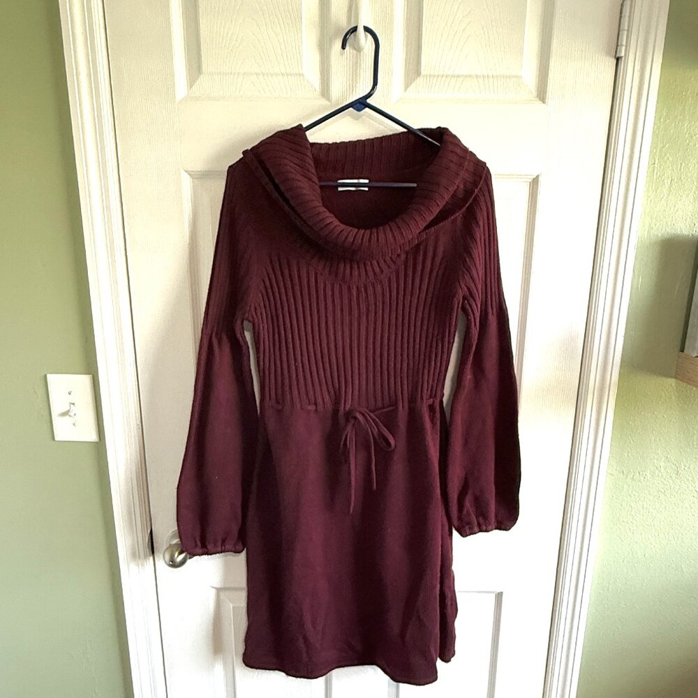 Calvin Klein Burgundy Knit Cowl Neck Sweater Dress